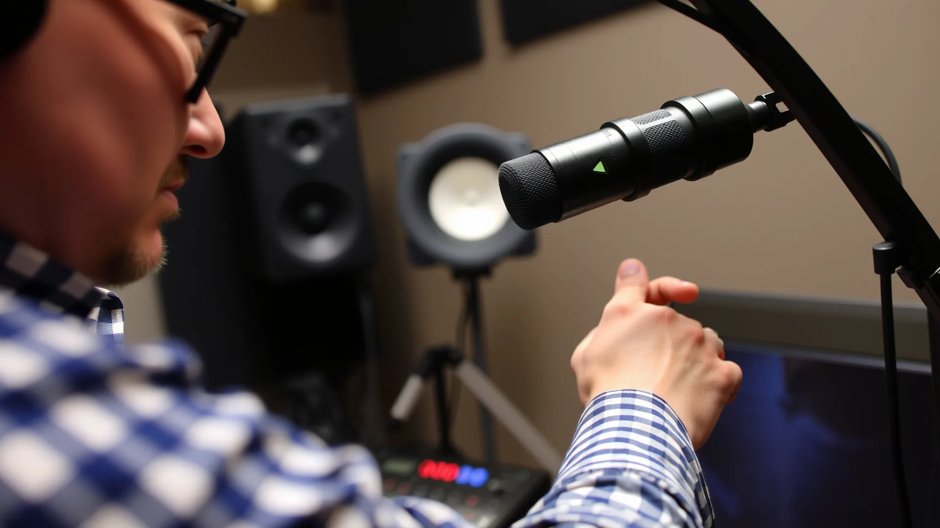 Инженер по звукозаписи подключает микрофонный кабель XLR к аудиоинтерфейсу в студии